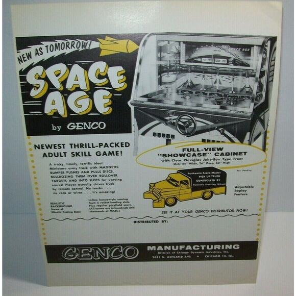 Space Age Arcade Game FLYER Genco 1958 Original NOS Vintage Ephemera Art Sheet - Picture 7 of 7